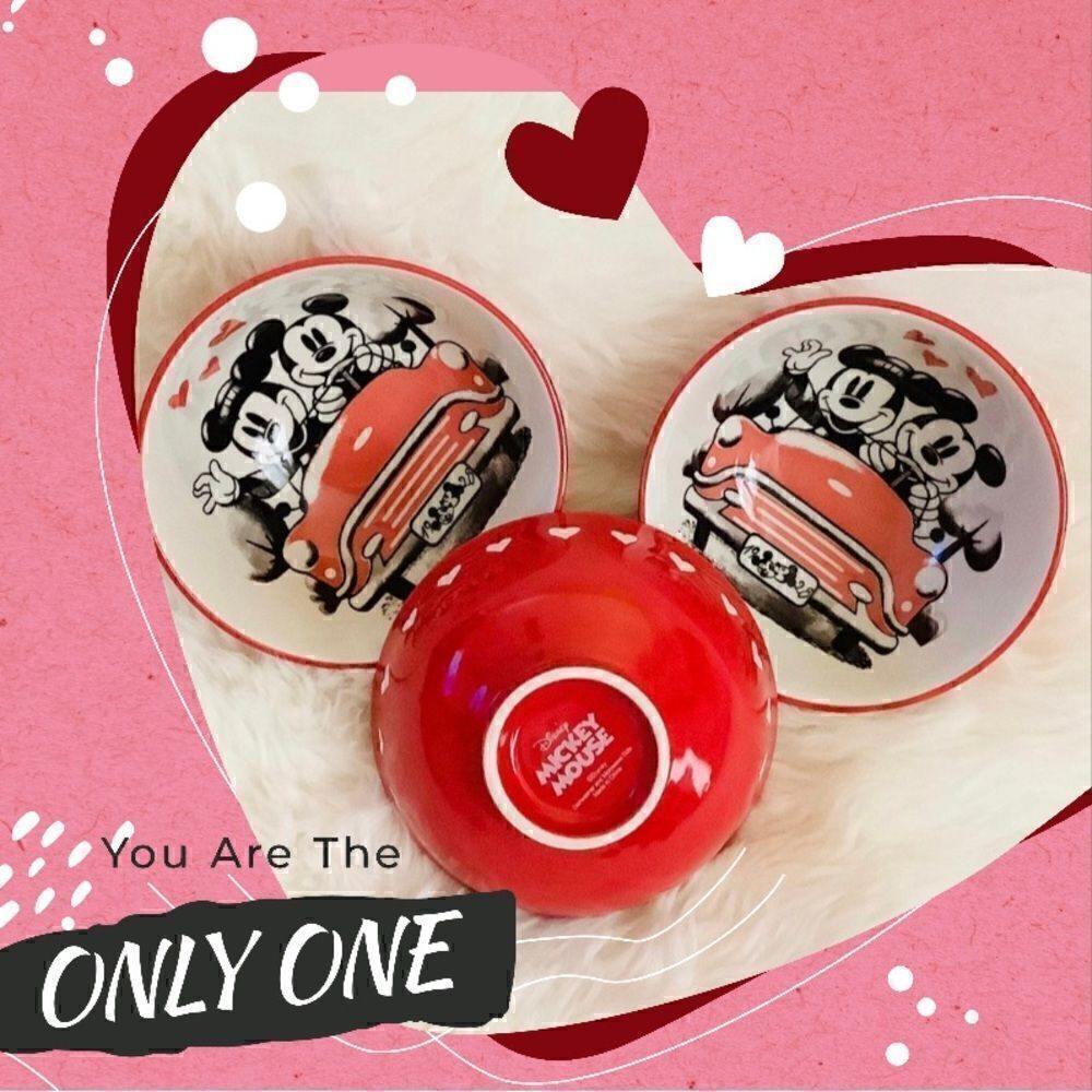 HP✨DISNEY VALENTINES DAY MICKEY & MINNIE LOVE HEARTS BOWL SET HOME KITCHEN DECOR